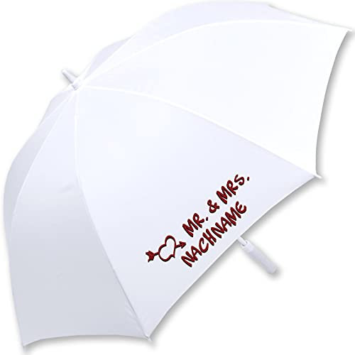 iX-brella XXL Mr.&Mrs. Hochzeitsschirm Automatik personalisiert mit Name - Brautschirm All In White - Amor Pfeil