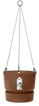 elho Greenville Hängeampel 24cm Balkonkasten - Ingwer Braun | ∅ 23.5 x H 20.5 cm | Integrierter Untersetzer | für den Außenbereich | 100% recyceltes Plastik