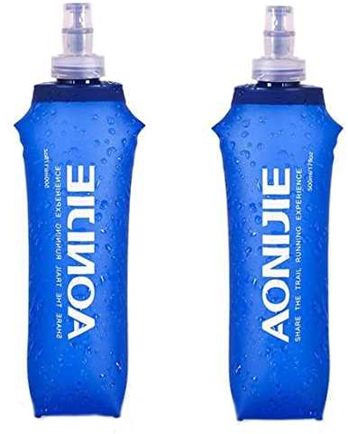 AONIJIE Pack 2 TPU Soft Hydration Water Bottle BPA-Free Collapsible Flask-Use in Hydration Vest for Marathon Running Hiking Cycling (500ml/2x17.1oz(Not Straw))