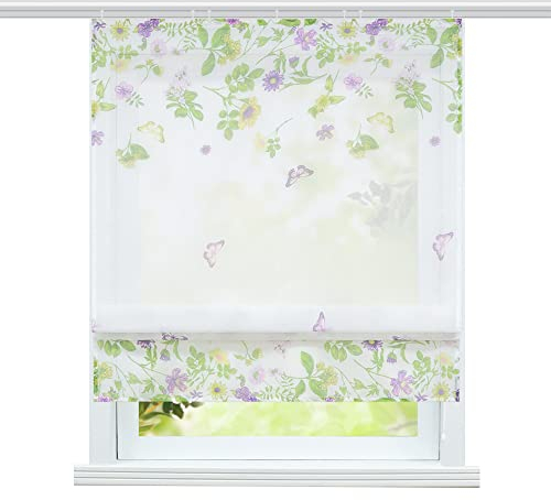 ESLIR Raffrollo mit Klettband Wohnzimmer Raffgardine Voile Gardinen Modern Bändchenrollo Vorhänge mit Schmetterling Muster BxH 120x140cm 1 Stück