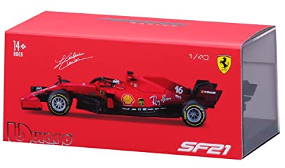 Bburago B18-36828L 1:43 F1 2021 Ferrari SF21 mit Helm-Leclerc, verschiedene Designs und Farben, ab 14 Jahren