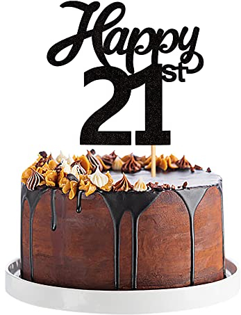 Blumomon 3Pcs Happy 21st Cake Topper Black Glitter Number 21 Twenty One Birthday Cake Pick Decorations for Cheers to 21 Years Old 21st Birthday Wedding Anniversary Party Supplies