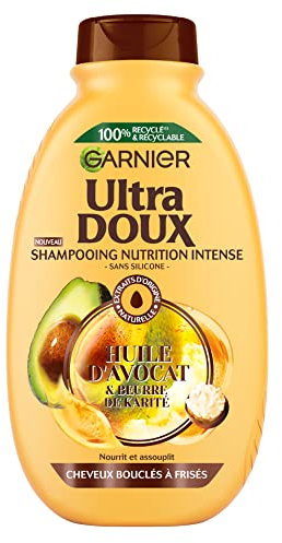 Garnier Ultra Doux - Shampooing pour Cheveux Secs, Bouclés à Crépus - À l'Huile d'Avocat et Beurre de Karité - Texture Crémeuse et Onctueuse - 300 ml - Homme & Femme