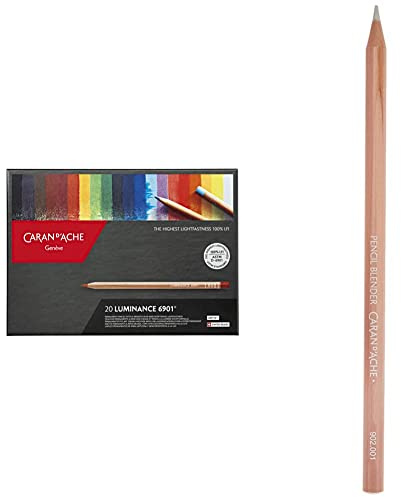 Caran d´Ache 6901.720 Luminance 20 Stifte & 0902.001 Luminance Blender Holzgefasst, weiß