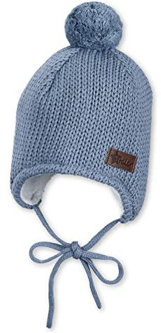 Sterntaler Unisex Kinder Strickmütze Baby Bommelmütze Strick mit Ohrenklappen, Blau, 41