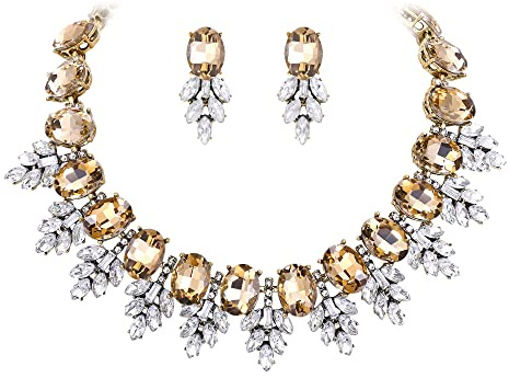EVER FAITH Statement-Schmuck-Set Vintage Kristall Marquise Oval Strass Choker Anhänger Halskette Ohrringe Set für Damen Kostüm