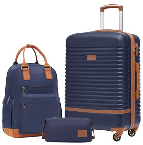COOLIFE Koffer Set 3tlg, Reisekoffer Set mit Reiserucksack & Kulturbeutel | 24 Koffer Mittelgroß für Mittelstrecke, Leichter ABS Hartschale, TSA-Schloss, YKK-Reißverschluss, 360° Rollen, Teleskopgrif