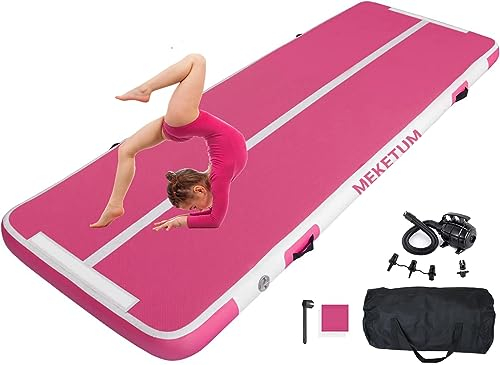 MEKETUM Air Turn Track Matte 2m 3m 4m 5m 10/20cm Dicke Turnen Matten Aufblasbar Gymnastikmatte Rutschfest Sportmatte für Zuhause/Training/Tumbling/Yoga/Outdoor/Fitness (Rose, 3m10)