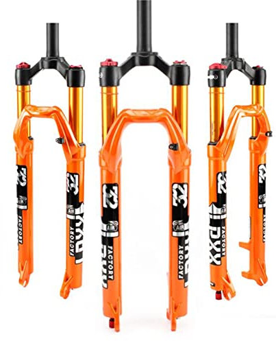ZECHAO 27,5/29in MTB Luft-Federgabel,9mm Schnellspanner Ultraleichte Aluminiumlegierung 100mm Reise Mit Rebound-Einstellung Fahrrad Federgabel (Color : Orange, Size : 27.5inch)