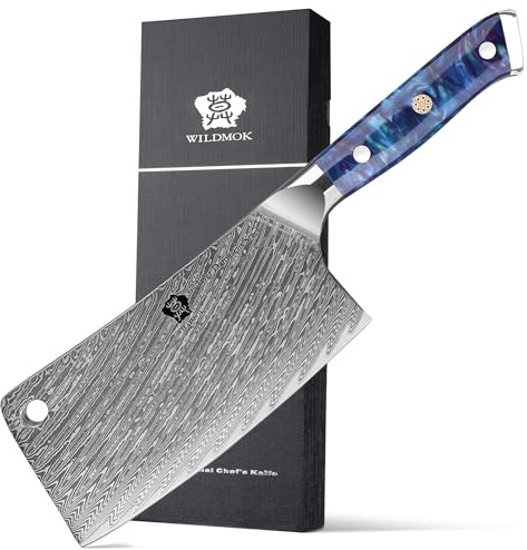 WILDMOK Fleischerbeil, professionelles 16.5 cm Knochenhacker-Metzgermesser, Hackmesser aus Damaststahl, robustes Metzger-Küchenmesser, chinesisches Koch-Knochenschneidemesser für die Heimküche
