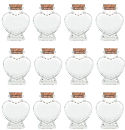 Magic Season - Bottiglie decorative in vetro con tappo in sughero (Bottiglie a forma di cuore da 80 ml / 12 pezzi)