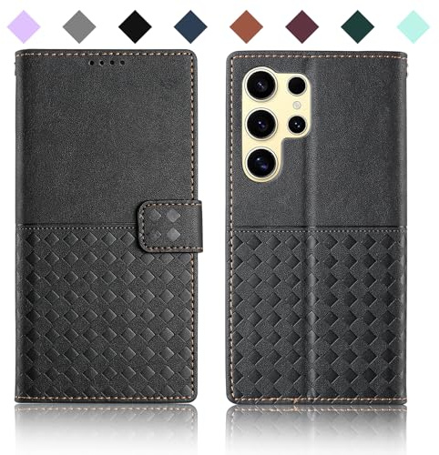 AIFIVE Handyhülle für Samsung Galaxy S24 Ultra Hülle, Premium PU Leder Flip Wallet Standfunktion Klappbar RFID Kartenfach Magnet Schutzhülle für Galaxy S24 Ultra (Schwarz)