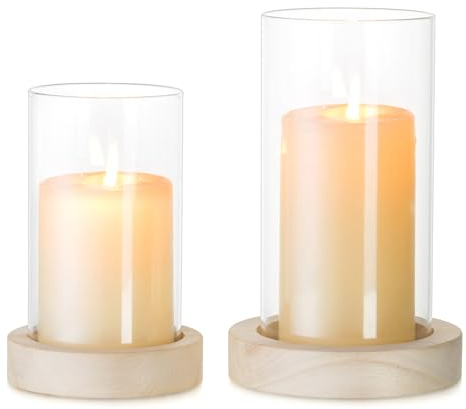 NUPTIO Windlicht Glas Wohnzimmer Deko: Holz Kerzenständer Kerzenhalter Windlichter Outdoor 2er Set Gläser Vase Stumpenkerzen Tischdeko Badezimmer Deko Esstisch Tisch Weihnachten Hochzeit