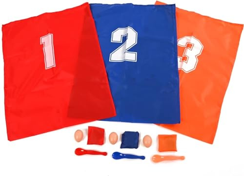ADEPTNA 3 in 1 Sports Day Kit Outdoor Games Sack Race Bean Bag Toss Egg and Spoon Race Garden Birthday Party Family Target Game Set