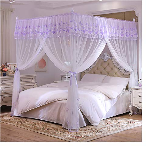 4-Eckpfosten-Prinzessin-Bettvorhang-Baldachin für Mädchen, elegant, 3 Öffnungen, verschlüsselte Himmelbettvorhänge, Moskitonetz mit Halterung (Größe: 150 x 200 x 200 cm, Farbe: C)