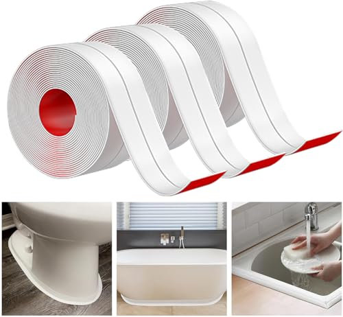 Bath Sealant Strip, Self Adhesive Caulk Strip Sealant Tape for Kitchen, Bathroom, Toilet, Wall Corner with Sealing Tool - White (3 Rolls / 9.6M)