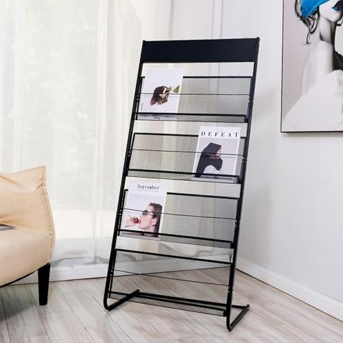 LXYDPZ Bodenstehender Zeitschriftenständer, Metall-Zeitschriftenständer mit 4 Taschen, Boden-Büro-Präsentationsständer, Prospektständer, Zeitungshalter