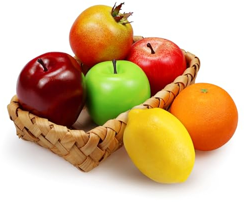 Lorigun Fake Fruits Decoration, Artificial Fruits Kitchen Bowl Decor Realistic Faux Fruits for Party Chirstmas Decortion, Artificial Apples Fake lemon Orange 6 Pieces/Set