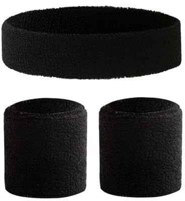 HoAhaMay 3StückeSportStirnband und Handgelenk SetSchweißband für den Kopf | schweißfestes Stirnband, geeignet für Männer und Frauen Tennis, Basketball, Laufen, Fitnessstudio, bänder/Stirnband(schwarz)