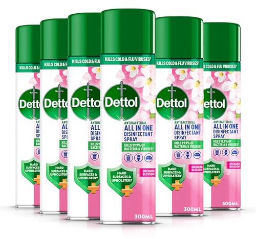 Dettol Disinfectant Spray, Orchard Blossom (6 x 300ml) 1.8L | Multipurpose use, Hard surfaces & upholstery, Antibac, No wiping needed, Orchard Blossom fragrance, Kills 99.9% of germs