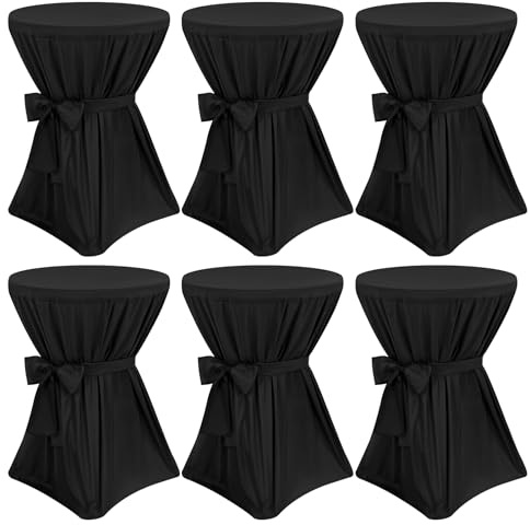 Pesonlook 6er-Pack Premium stehtisch hussen, Schwarze Stehtischhussen, blickdichter Durchmesser 80 cm, rutschfest & waschbar bei 40 °C, Stehtischhusse mit Band, Stehtischhusse für Stehtisch