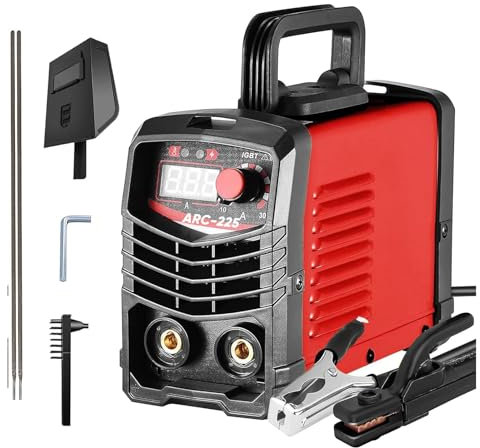 Helangel Poste a Souder ARC 220V 225A, machine à souder électrique portable IGBT avec écran digital LCD pour les soudeurs et la maintenance de divers équipements (Rouge)