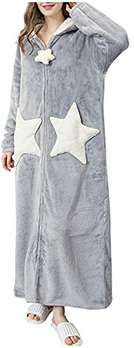 Fleece-Bademantel mit Kapuze, warmer Bademantel mit Gürtel, Nachtwäsche, Bademantel mit Taschen, gemütlicher Sternenmuster, Lounge-Bademantel für Sie und Ihn, leichte Plüsch-Nachtwäsche für Paare,
