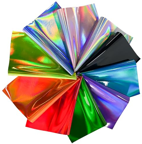 10 stycken glänsande konstläderblad för pyssel, 20 x 30 cm, färgglatt glänsande lädertyg för tillverkning av smycken och rosetter, gör-det-själv-projekt (holografisk)
