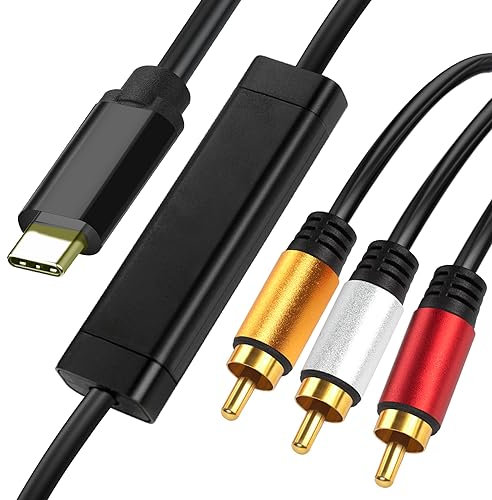 YOTETION USB C to RCA 3FT Adapter 1080P, 3FT Active Type C to RCA Converter, Male USB C to 3-RCA Out Lead Video Adattatore Cord for Laptop, Computer,Projector