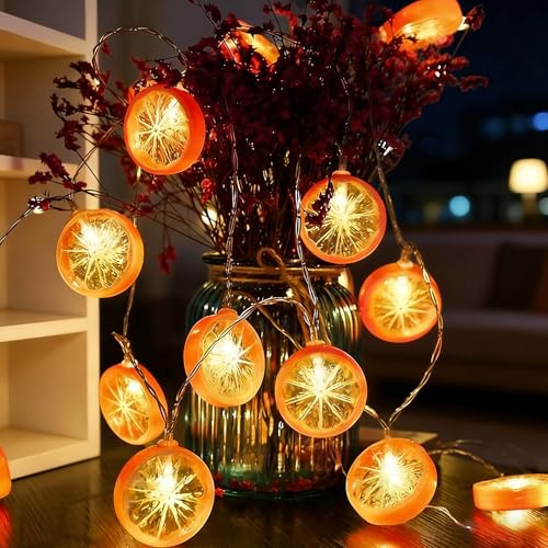 Wishstar Lichterkette Orange, 150cm 10LED Orangenscheiben Lichterketten Batteriebetrieben, lichterkette sommer, Dekorative Lichter für Karneval, Fairy Lights für Garten, Hochzeit, Innen, Karneval Deko