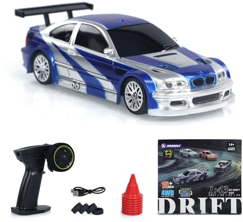 wheelfun Drift Coche teledirigido, mando a distancia para coche de carreras, escala 1/43 RC listo para ir 4WD Mini con luces LED peonza