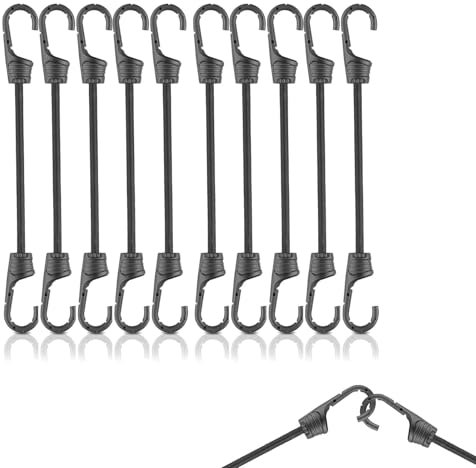Aiyraa 10 Stück Gummispanner Set, Spanngummis Mit Haken, 30cm Expander Mit Haken, Bungee Cord, Spanngummi Kurz für Gepäck, Camping, Fahrrad und Fracht, Robuste Elastische Gummispanner (Schwarz)
