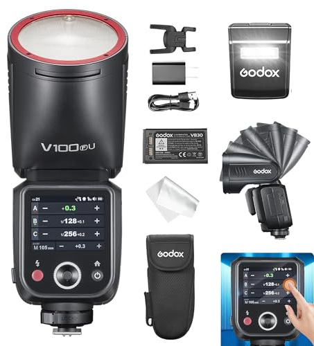 Godox V100F V100-F Round Head Camera Flash Speedlite for Fujifilm Cameras TTL HSS 1/8000s 2.4G 100Ws with Toch Screen (V100 F)