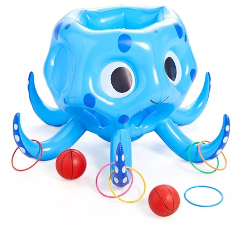 Sloosh Jouets de Piscine gonflables Pieuvre, 2 en 1 Jeu d'eau Flottant Gonflable, Cerceau de Basket-Ball, Anneau de Lancer à l'extérieur, Jeu de Lancer Flottant pour Les Enfants et Les Adultes.