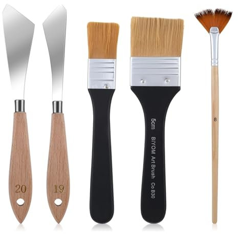 Juego de Espátula para Pintor,5 PCS Juego de Espátulas y Pinceles Pintura de Acero Inoxidable Juego de Espátula Pinceles y Brochas para Pintura Acrílica Óleo y Acuarela