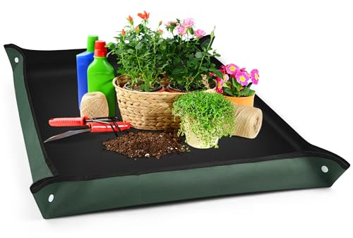 Milifox Umtopfmatte für Pflanzen,75×110cm Wasserdicht Pflanzmatte für Pflanzen Umpflanzen Mess Control,Groß Collapsible Umtopfmatte für Innen Und AußEnbereich Mini Gartenarbeit,DunkelgrüN