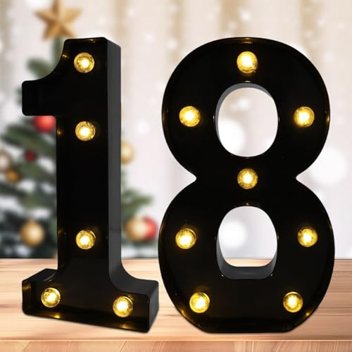 Led Light Up Numbers, 18th Birthday Decorations, Marquee Numbers Lights, Battery Powered Light Up Sign for Sweet 18 Decor Party (Black)