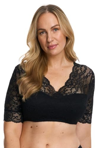 SUSA Wiesn-Magic Dirndl blus dam I halvkort blus I modern traditionell blus dam med chic spets, svart, 36