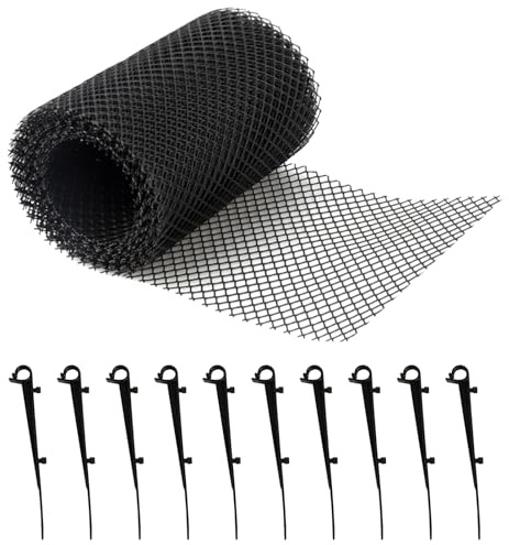Dachrinnen Laubschutz, 8m x 18cm Schwarz Dachrinnengitter mit 10 Klammern | Kunststoff Laubschutzgitter Regenrinne, Zuschneidbar, Verstopfungssicher, Dachrinnenschutz für Häuser Carport Stall