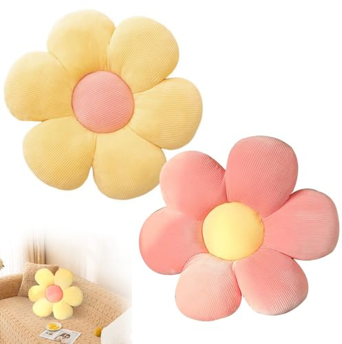 dogmoon Flower Pillow, 2PCS Daisy Cushion, 38x38cm Flower Floor Cushion Pillow for Car Home Sofa Chair and Floor(Pink, Yellow)