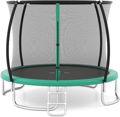 COSTWAY Ø305cm Trampolin Outdoor mit Leiter, Gartentrampolin rund mit Sicherheitsnetz, Randabdeckung & Metallrahmen, Kindertrampolin Komplett Set für Kinder & Erwachsene (Grün)