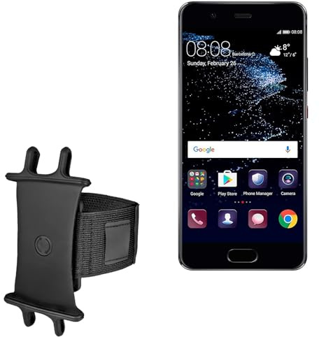 BoxWave Holster Compatible with Huawei P10 - ActiveStretch Sport Armband, Adjustable Armband for Workout and Running - Jet Black