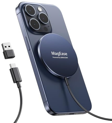 Chargeur sans Fil Magnétique pour iPhone 15W, Chargeur Rapide Compatible avec Mag-Safe pour iPhone 17/16/15/14/13/12/11/X/XS/XR/AirPods 4/3/2/Pro-Bleu