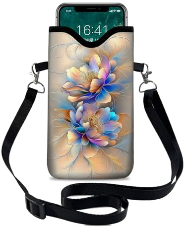 otilil Neoprene Cell Phone Sleeve Pouch Case Bag with Crossbody Strap/Neck Lanyard for Women 7.1 X 3.9 in BF Flowers