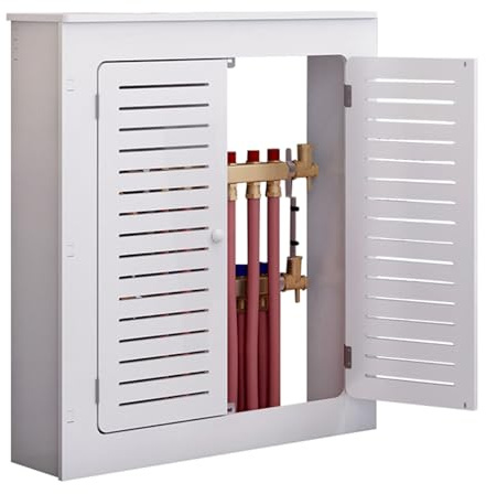 DJJYCTNM Cache Radiateur Moderne Blanc, Meuble Radiateur en PVC avec 2 Portes, Meuble Décoratif pour Couloir, Salon, Chambre, Salle de Bain, Design Vertical(80x70x25cm/31.5x28x10in)