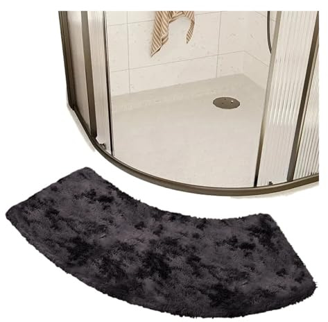 Duschvorleger Halbrund Gewölbte Duschraumtür saugfähige Fußmatte fächerförmiges Badezimmer rutschfeste Toilette(Black,60x140cm)