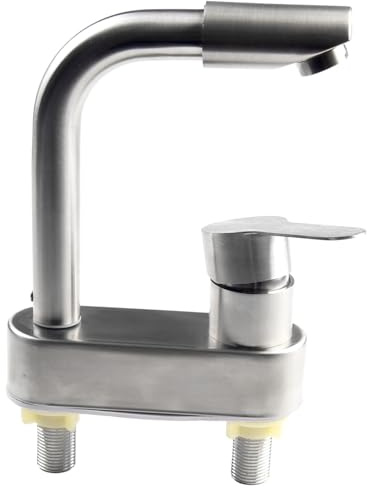 MoSundi Grifo de lavabo de acero inoxidable 304 con un solo mango, válvula de cerámica, instalación de 2 agujeros para mezclador de agua fría y caliente