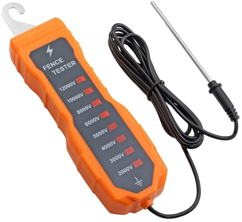 Neoteck Tester per Recinzione Elettrica 2K-12KV con 8 Spie Neon Tester Recinto Elettrico Senza Batteria in ABS per Controllo Tensione da 2000V a 12000V su Fili e Nastri per Allevamenti, Fattoria