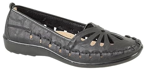 Shoe Tree Women’s Comfort Slip-On Shoes with Floral Cut-Out Design – Lightweight Cushioned Sole – Everyday Casual Flats