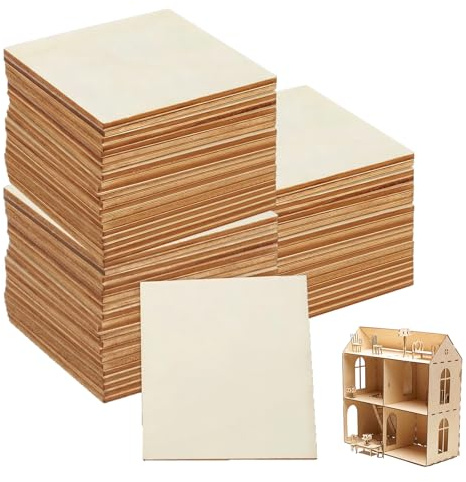 200 Stück Quadratische Scheiben, 4cm x 4cm Holzplättchen zum Basteln Natürlich Unverarbeitet Holzplatten mit 2.5mm Dick Kleine für DIY Malen Handwerk Architekturmodelle